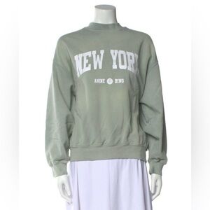 Anine Bing Graphic Print Crew Neck Sweatshirt in Light Green Size XS EUC